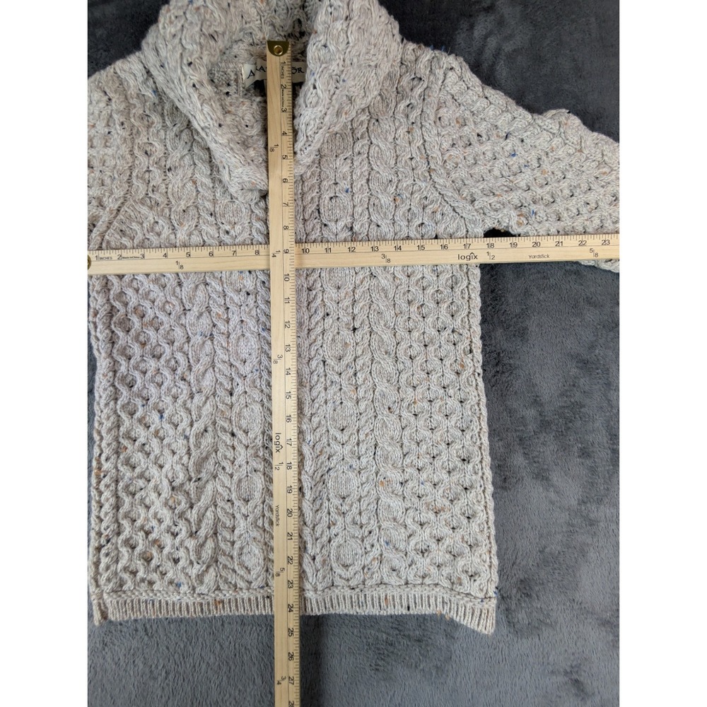 Aran Mór Ireland 100% Merino Wool Cable‎ Knit Cowl Neck Sweater Oatmeal  F233 - Picture 10 of 13